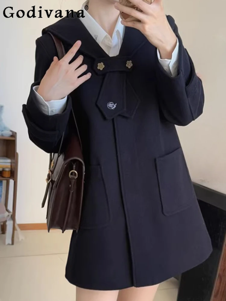 

Осень-зима, теплые студенческие женские шерстяные пальто средней длины с роговой пряжкой, утолщенные универсальные возрастные свободные модные пальто JK