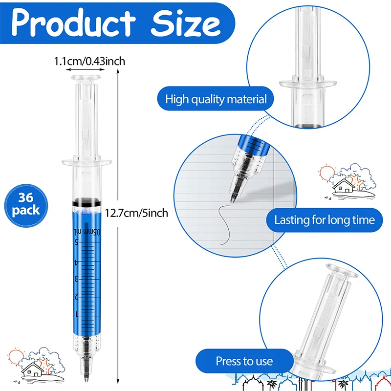 72pcs Novelty Liquid Syringe Black Blue Ink Ball Pens Ballpoint Pen Wholesale