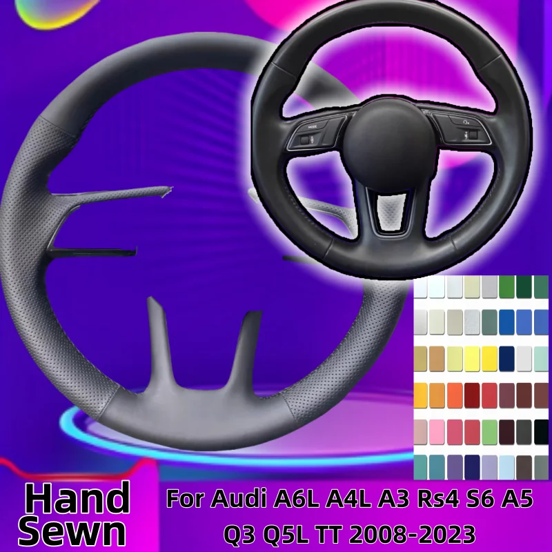 

Hand-Sewn Microfiber Leather Car Steering Wheel Cover For Audi A6L A4L A3 Rs4 S6 A5 Q3 Q5L TT 2008-2023 Car Accessories