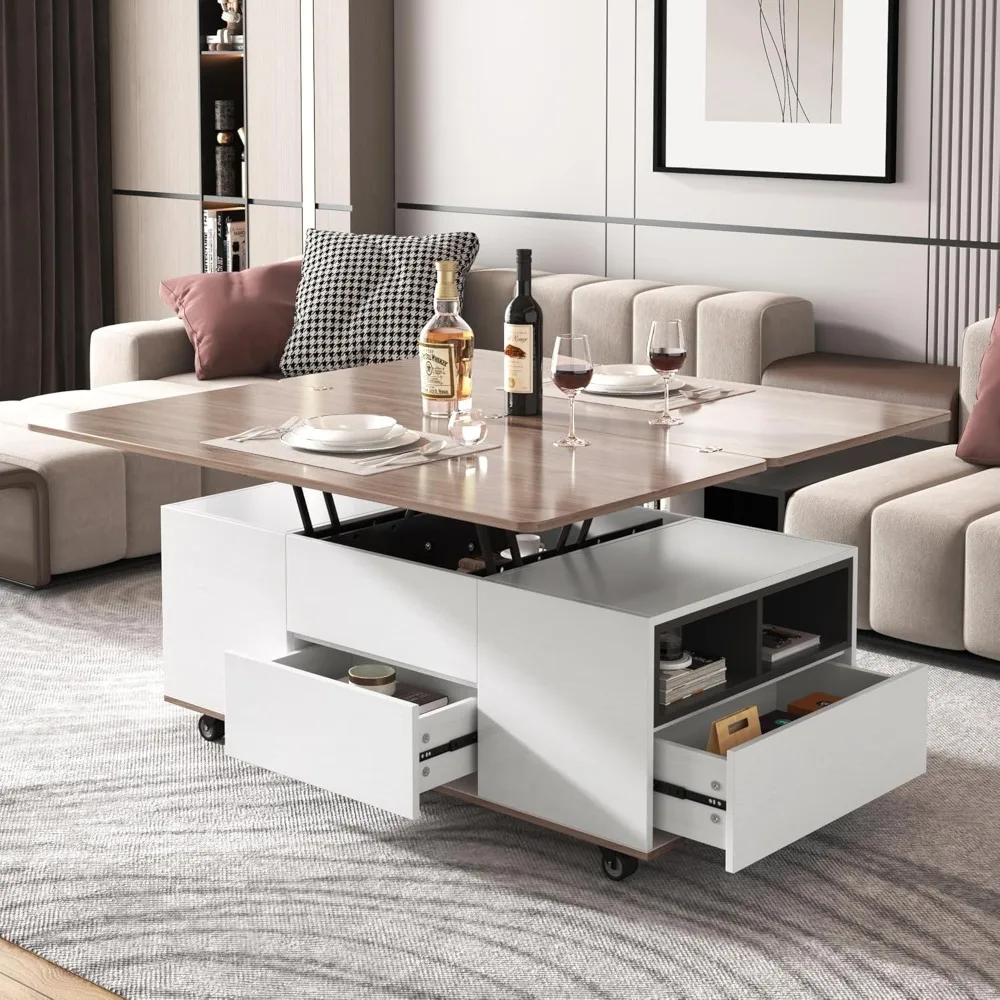 Lift Top Coffee Table with Extendable Tabletop and Storage 3 Drawers, Cabinet