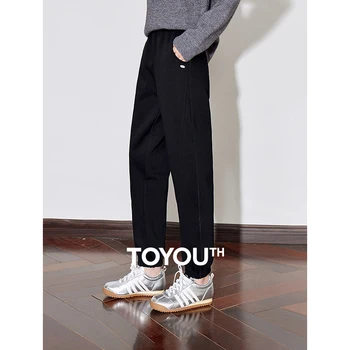 Toyouth Women Sweatpant 2024 Herfst Nieuwe Sportstijl Elestische Taille Effen Kleur Casual Broek Zwart