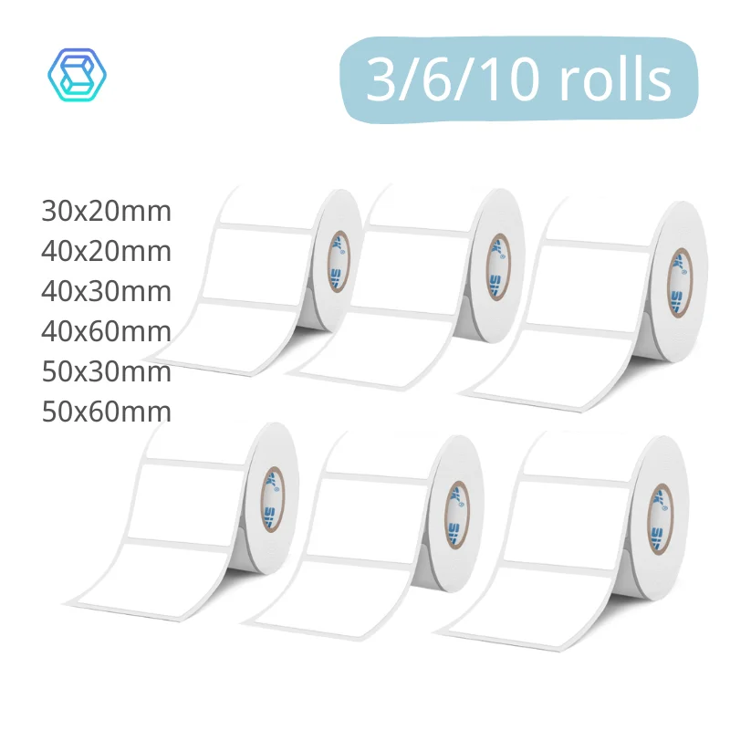 SINMARK White Sticker 3/6/10 Rolls Waterproof Paper Adhesive Label Anti-Oil Use for SK58 SK20 Mini Thermal Printer Tape