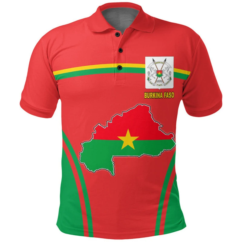 Burkina Faso 3d Print BF Flag Polo Shirt For Men National Emblem Tee Shirts Summer Casual Street Lapel Short Sleeve Tops Shirts