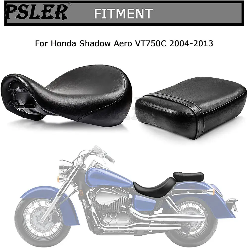 Cojín del asiento trasero del conductor delantero de la motocicleta, almohadilla negra de cuero PU, accesorios para Honda Shadow Aero VT 400 VT750C 2004-2013