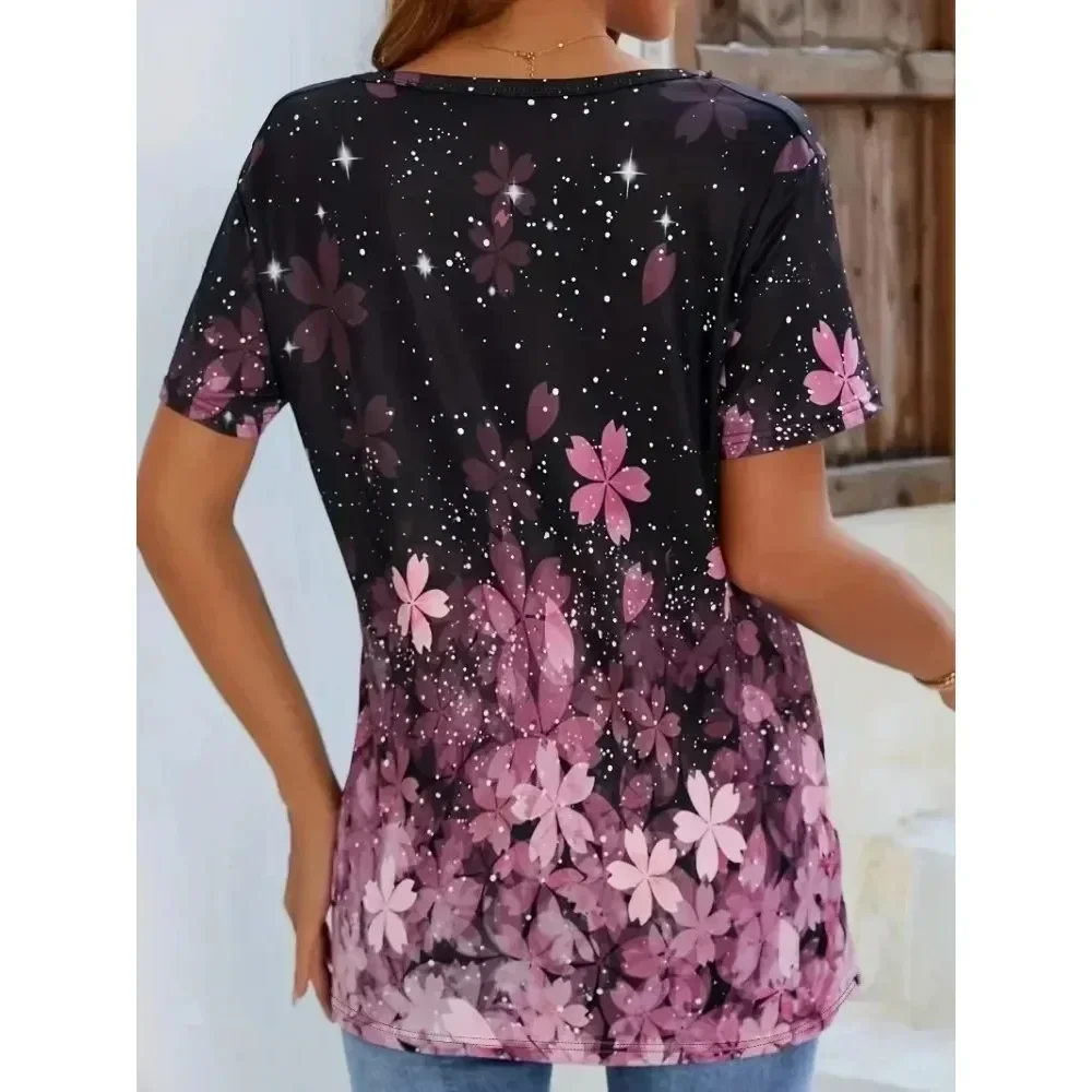 Plus Size 1XL-8XL Women\'s New Fashion Floral Print O Neck T Shirt Ladies Casual Short Sleeve Loose T Shirt Tops