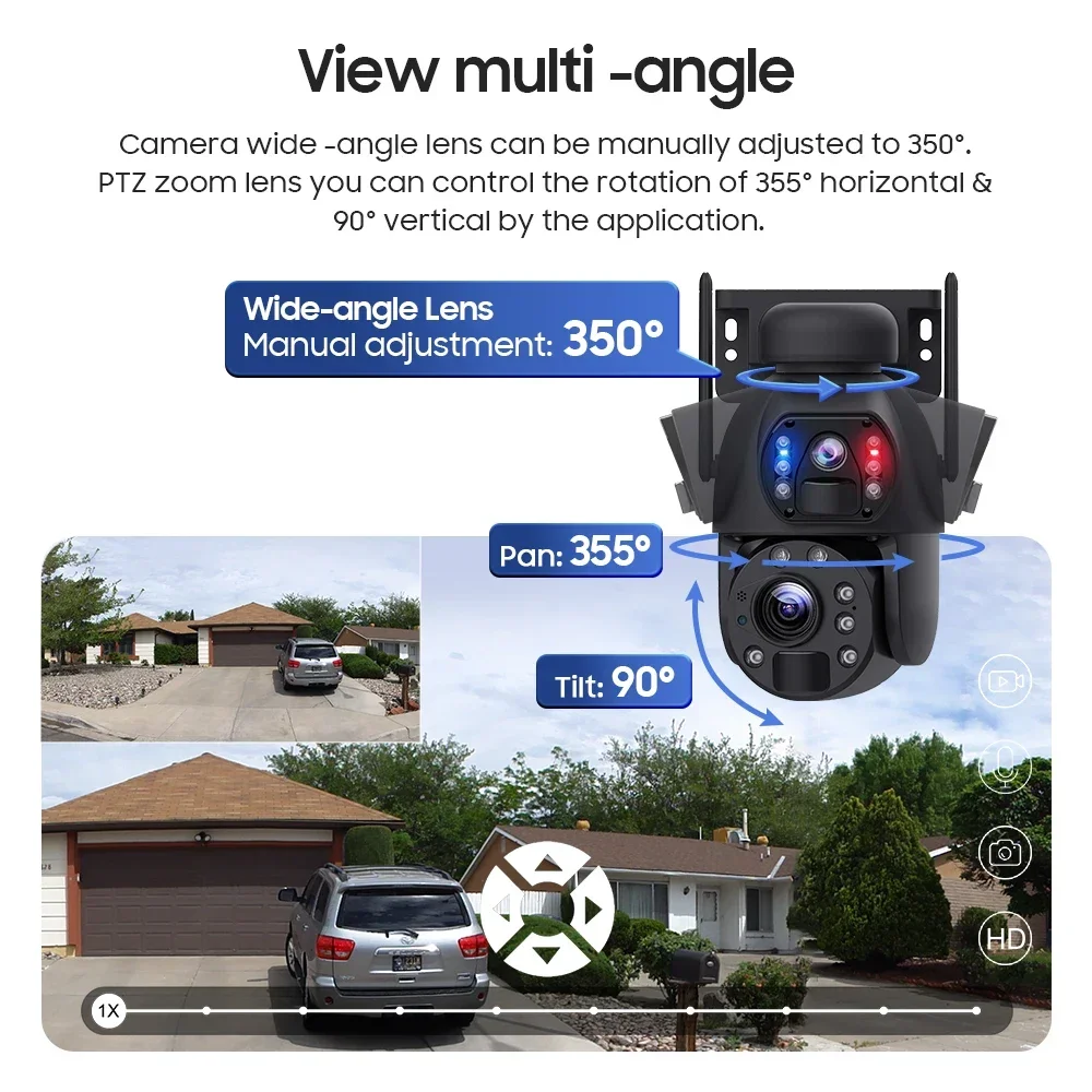 

20X Zoom Two Lens Dual View 6W Solar Battery Powered PTZ Camera Ubox 4G WIFI 6MP Outdoor Wireless Camera With Laser Lights