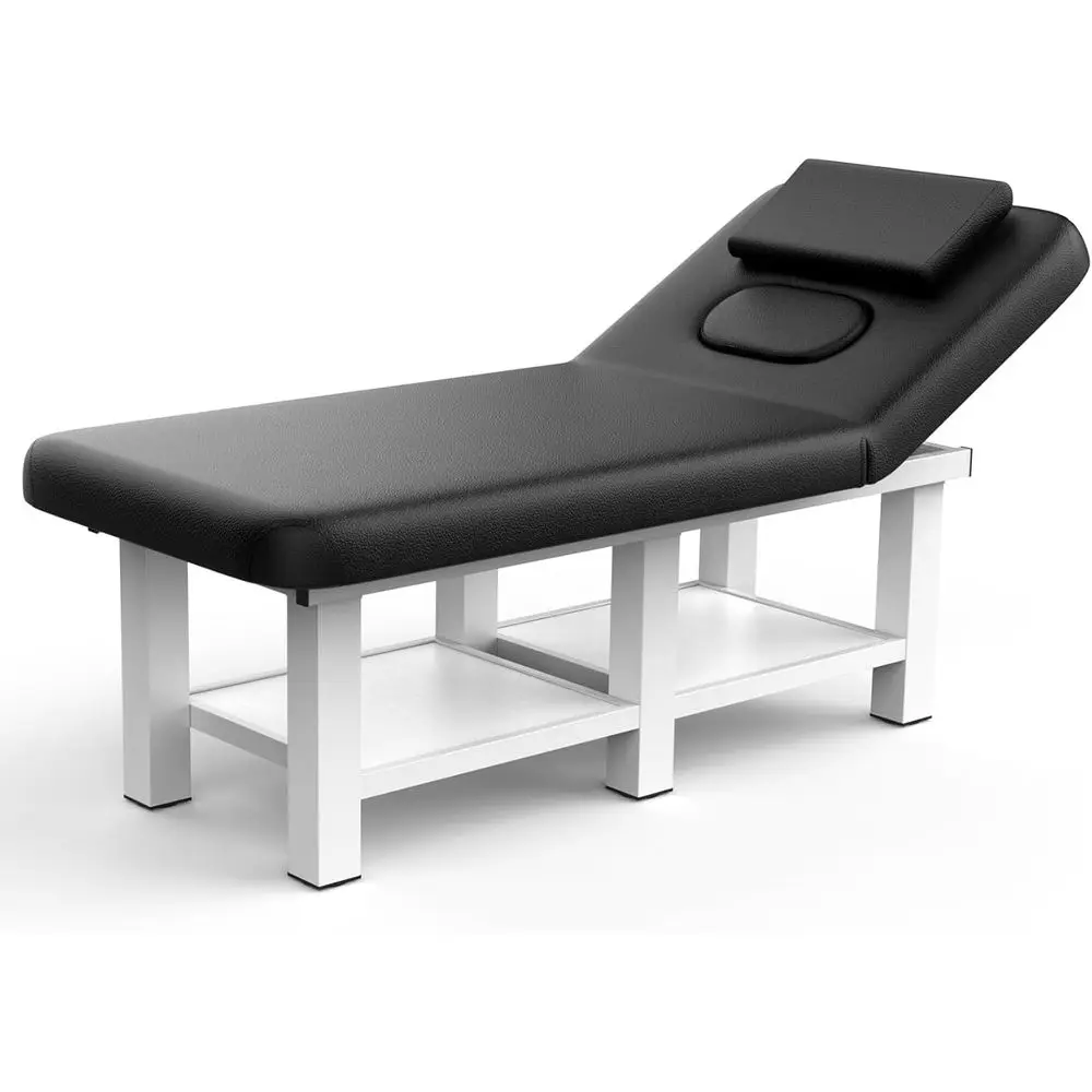 

Прочный металлический массажный стол с регулируемой спинкой, широкая стационарная спа-кушетка, усиленная конструкция, 31,5 ширина x 75 длина, черная кожа.
