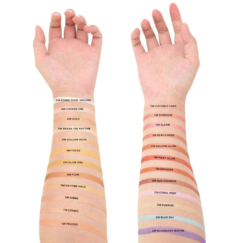 لوحة هايلايتر مربعة ذات علامة خاصة، شعار مخصص، مكياج غير لامع، ظل ناعم بيرليسسينت، وجه لامع، خالي من القسوة