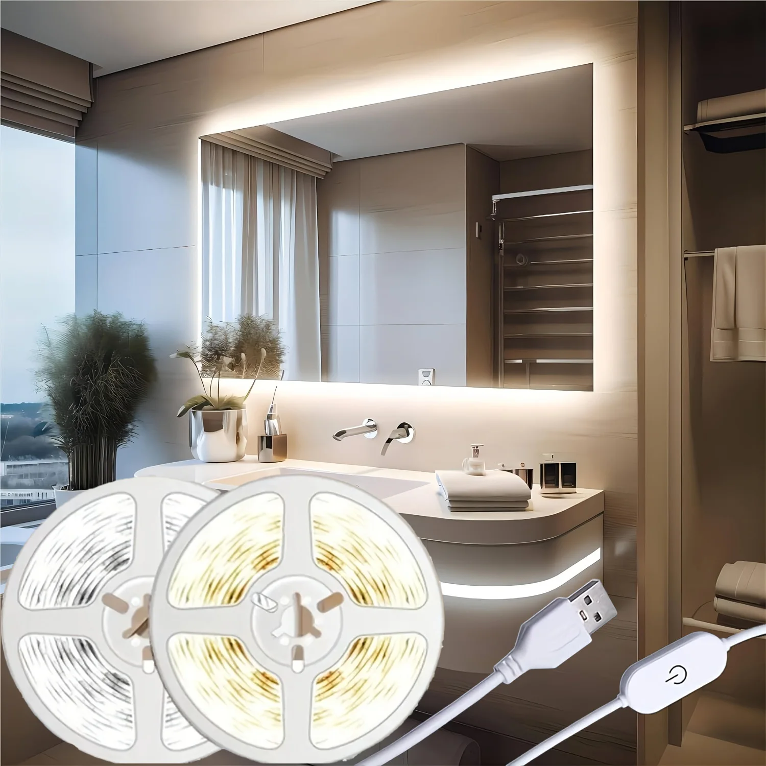 

USB LED Strip Light Touch/Hand Sensor Switch 2835 Flexible Tape Ribbon Lamp for Cabinet Under Counter TV Mirror Room Decoration