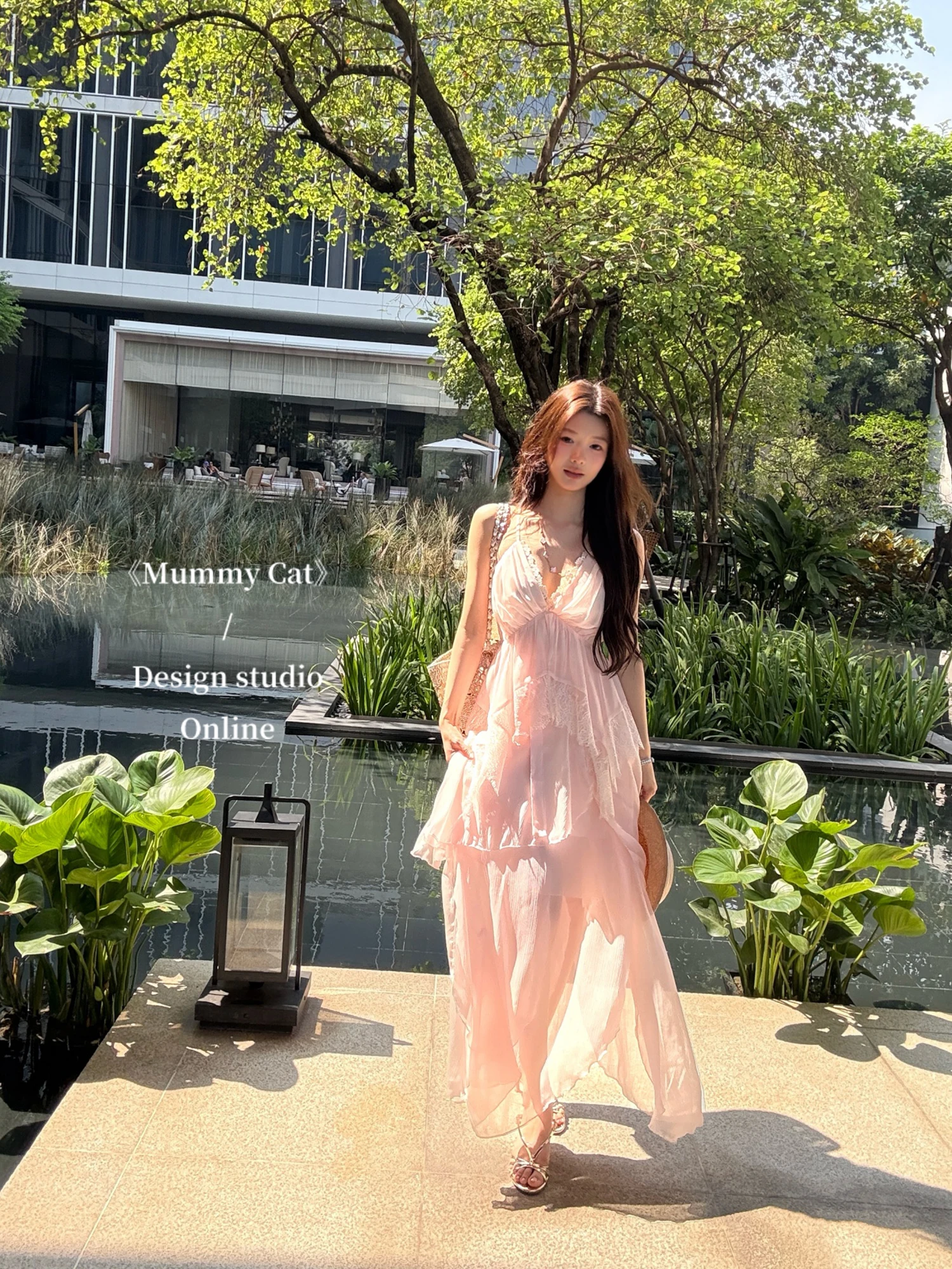 

Кружевной пляжный комплект с лепестками Mummy Vaion, романтический дрейфующий комплект, юбка с v-образным вырезом, брюки из полиэфирной ткани, костюм из двух предметов