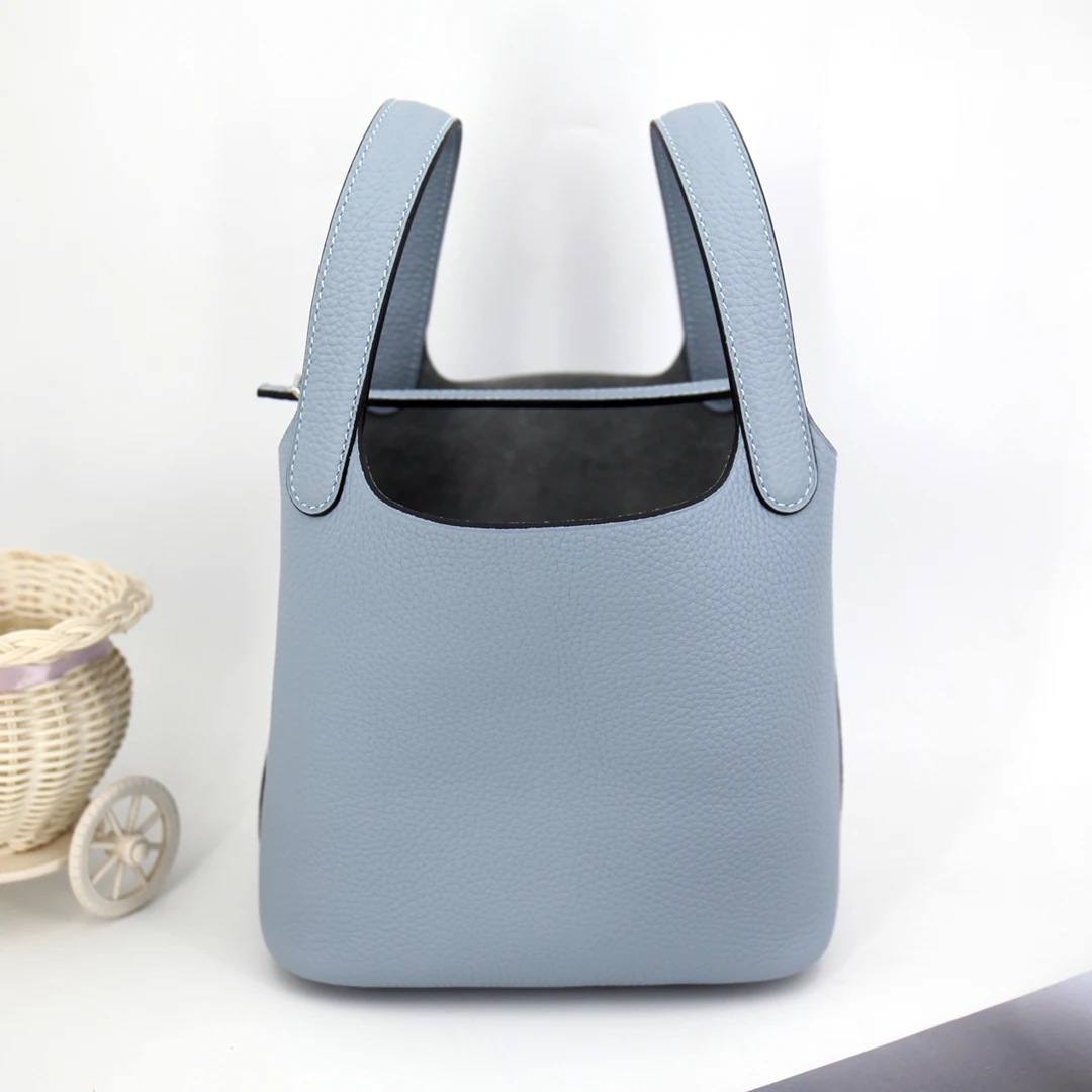 Genuine Leather Vegetable Basket Bucket Bag Wax Sewing Women\'s Handbag Fashionable All-match Top Layer Cowhide Simple