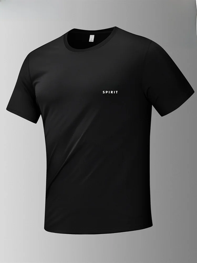 

Мужская футболка из ультратонкого ледяного шелка с коротким рукавом, быстросохнущая, для фитнеса, бега, спорта, влагоотводящая, дышащая.