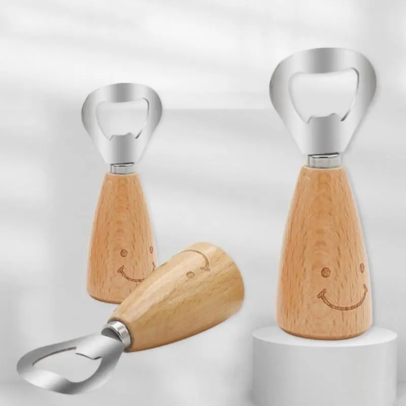 57Be Gadget da cucina multifunzionale con manico in legno Russe Apri birra in acciaio inossidabile resistente per l'uso