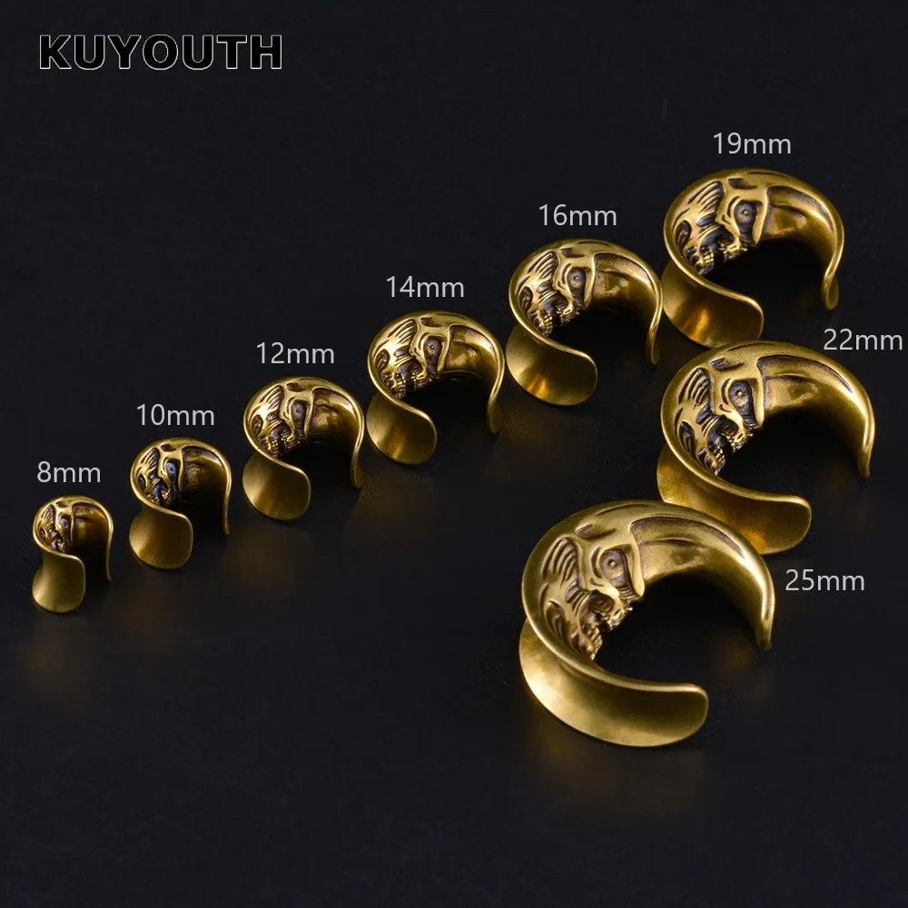 KUYOUTH Stylish Copper Skull Moon Notched Ear Tunnels Gauges Plugs Earring Body Jewelry Piercing Expanders 8mm-25mm 2PCS