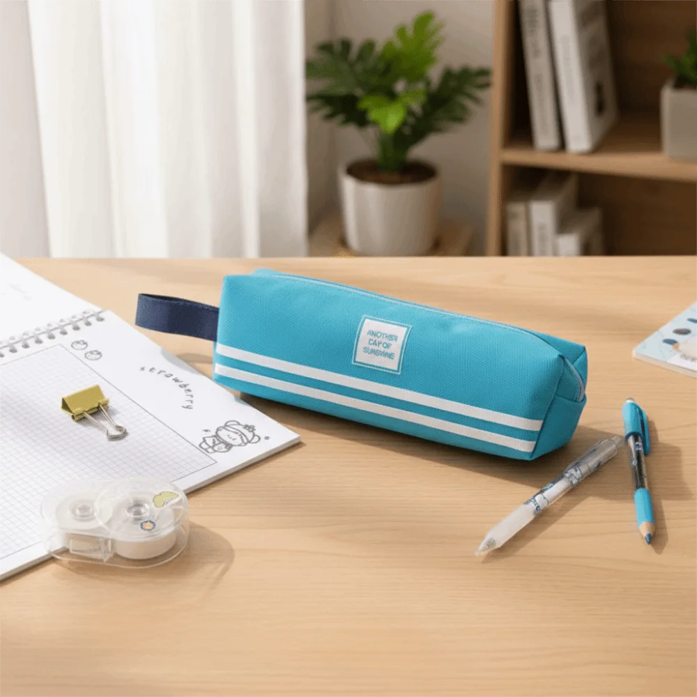 Canvas Large Capacity Pencil Case Solid Color Multi-function Pen Bag Kawaii Portable Stationery Organizer For Girls Boys