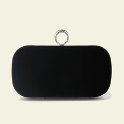 Fashion Velvet Women Evening Bags Finger Ring Diamonds Metal Luxury Handbags With Luxury Purse Clutch