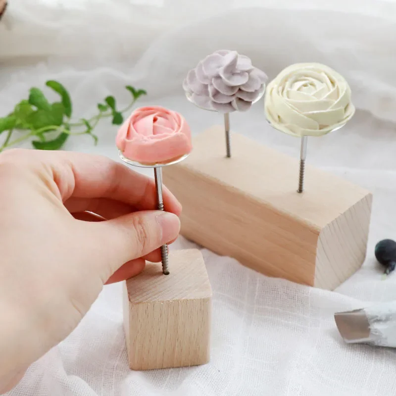 Wood Holder For Cake Ice Cream Cake Flower Nails Stand Tool Fondant Cake Decorating Tray Cream Transfer Baking Pastry Tool