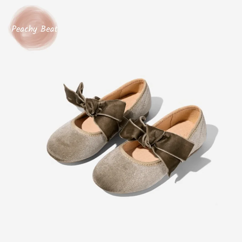 Zapatos de terciopelo de princesa para bebé y niña, zapatos de baile planos con lazo, Retro, de fondo suave, Primavera, otoño y verano