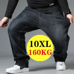 Jeans da uomo di grandi dimensioni elastico grande 10XL pantaloni larghi a vita alta Oversize marito Plus Size pantaloni larghi in Denim nero allentato grasso