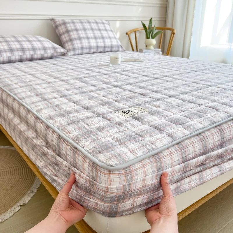 Funda de colchón a cuadros para cama individual/Queen/King Size Sábana acolchada cubre colchón Protector de colchón suave y grueso 커