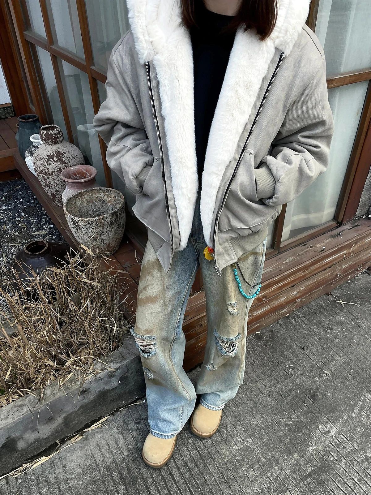 

Ретро-американская зимняя утепленная куртка с капюшоном и искусственным мехом, рабочая одежда, хлопковая верхняя одежда свободного кроя, модное повседневное пальто для мужчин