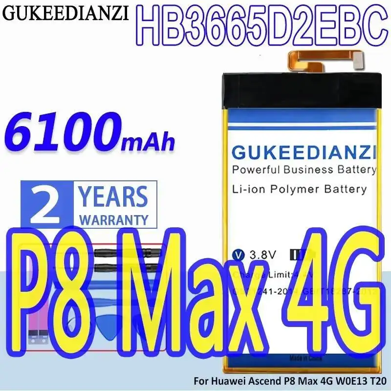 

Аккумулятор мобильного телефона 6100 мАч, высокая совместимость, замена премиум-класса HB3665D2EBC для Huawei Ascend P8 Max 4G W0E13 T20