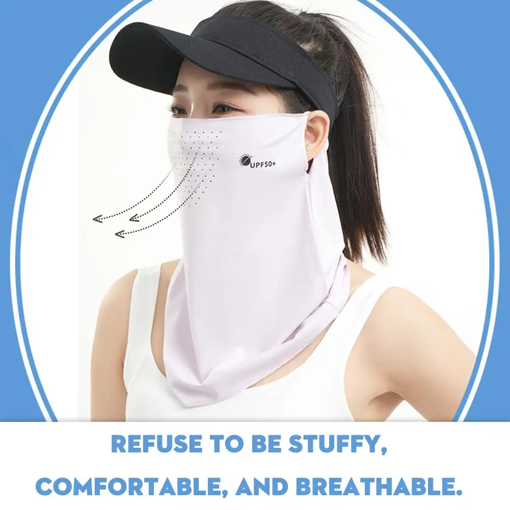 Women\'s Sun Protection Mask Summer Anti-UV Breathable Full Ice Towel Veil Silk Face Hanging Sunshade Ear Cycling Face S3K9