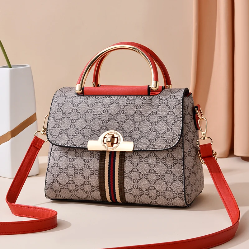 Fashion contrast color vintage fashion printed women\'s handbag, the texture of the foreign style all shoulder crossbody bag