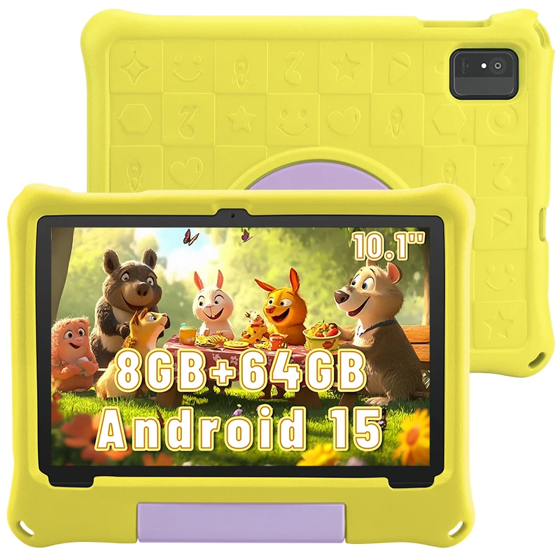 Tablet infantil, tablets Android 15 de 2025, tablet de 10,1" para crianças, 4 GB + 4 GB + 64 GB de até 1 TB, octa-core 1,8 GHz, 5000 mAh, controle parental