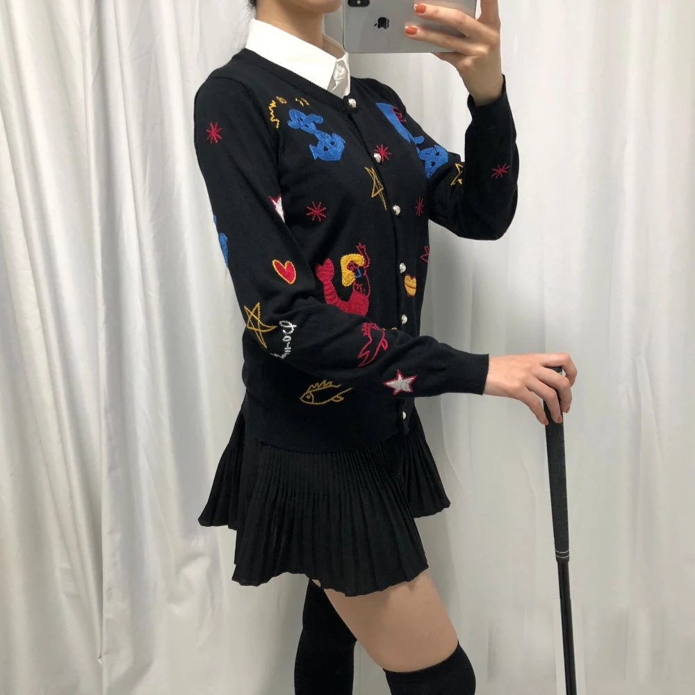 Pearl Button Cardigan Women's Knit Golf Wear Practice Clothes Field Look Rounding Spring Fall Winter Fashion