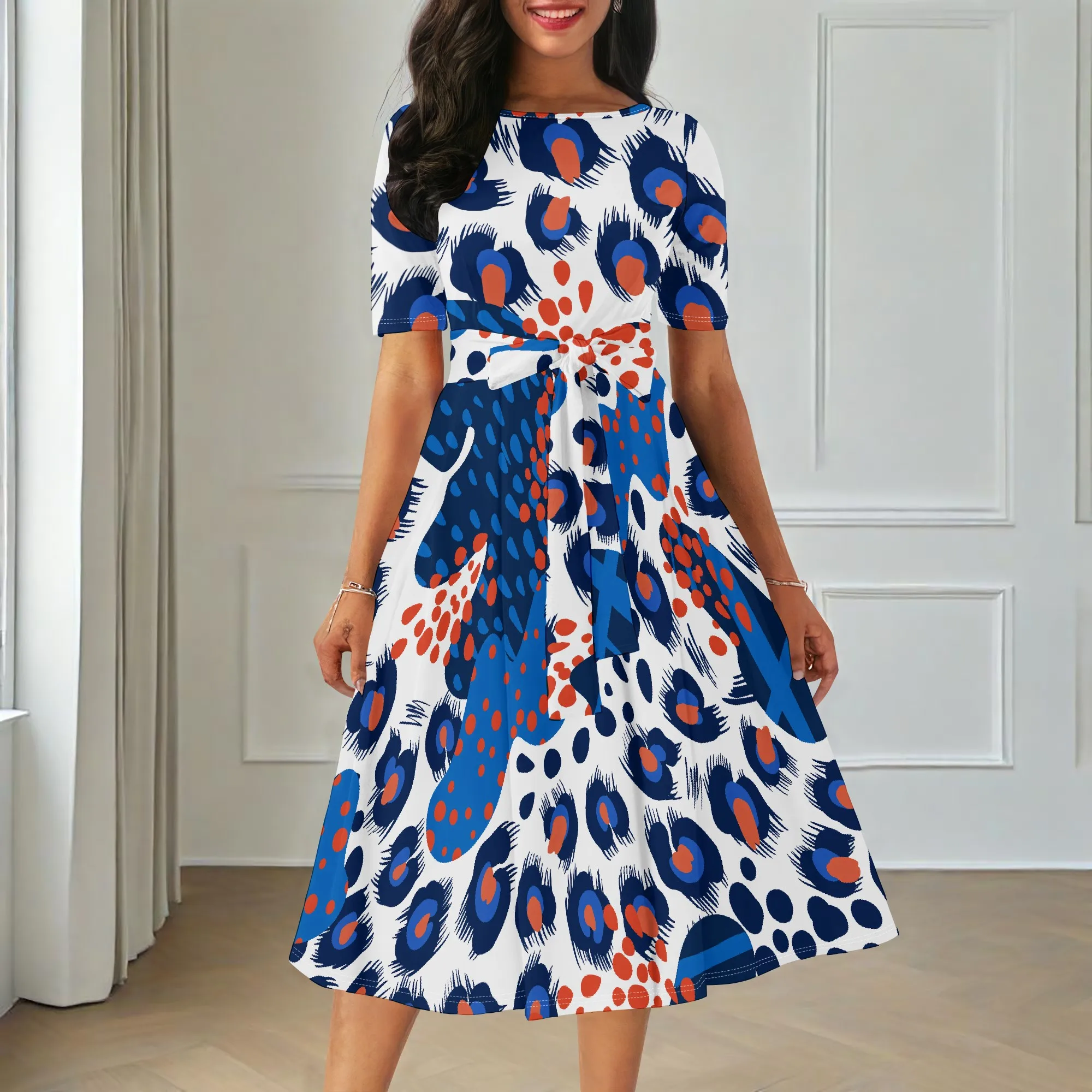

Women's Summer Fashion Printed Short Sleeve Splits On Both Sides Maxi Dress for sBlack Style Short Sleeve Pocket Dress