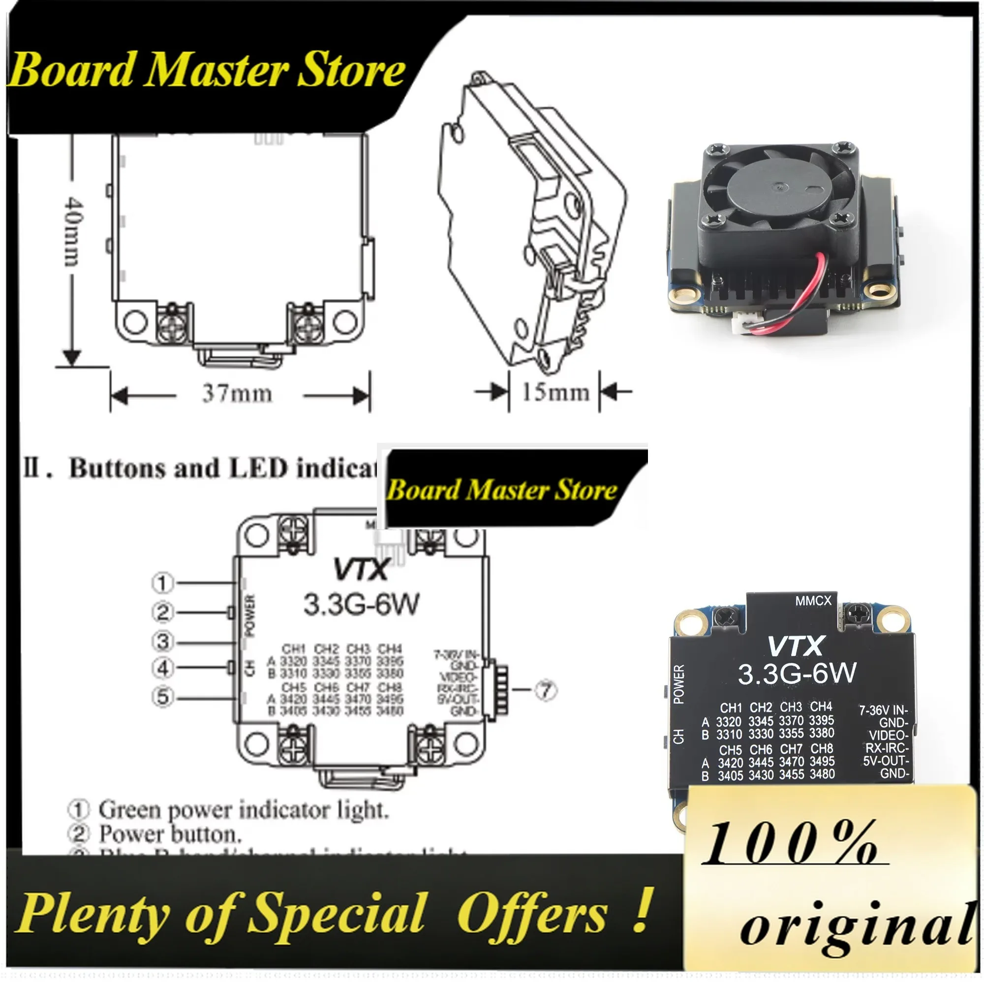 BoMs3.3Ghz 6W VTX Analog Image Transmission Module High-power 8CH With IRC Tramp Control Protocol For Long Range FPV Racing Dron