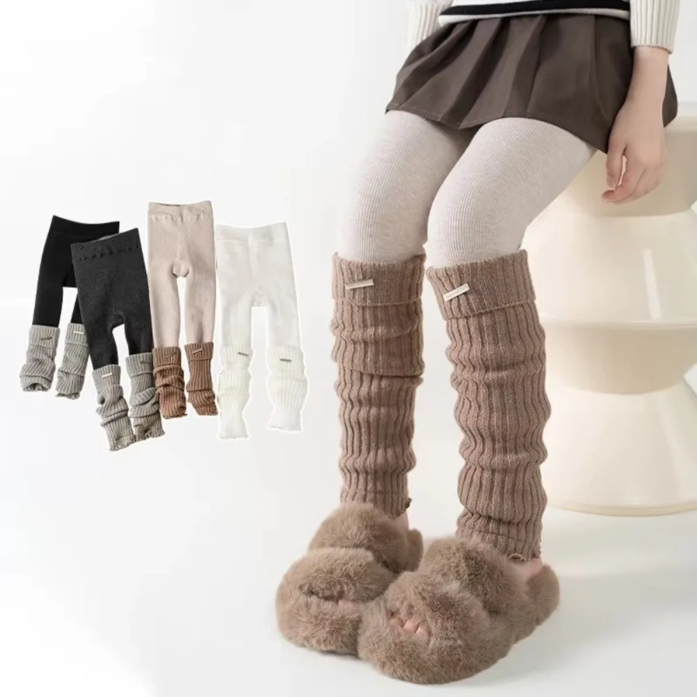 

Осенне-зимние вязаные леггинсы для девочек, модные лоскутные толстые теплые носки, колготки до середины икры, штабелируемые колготки