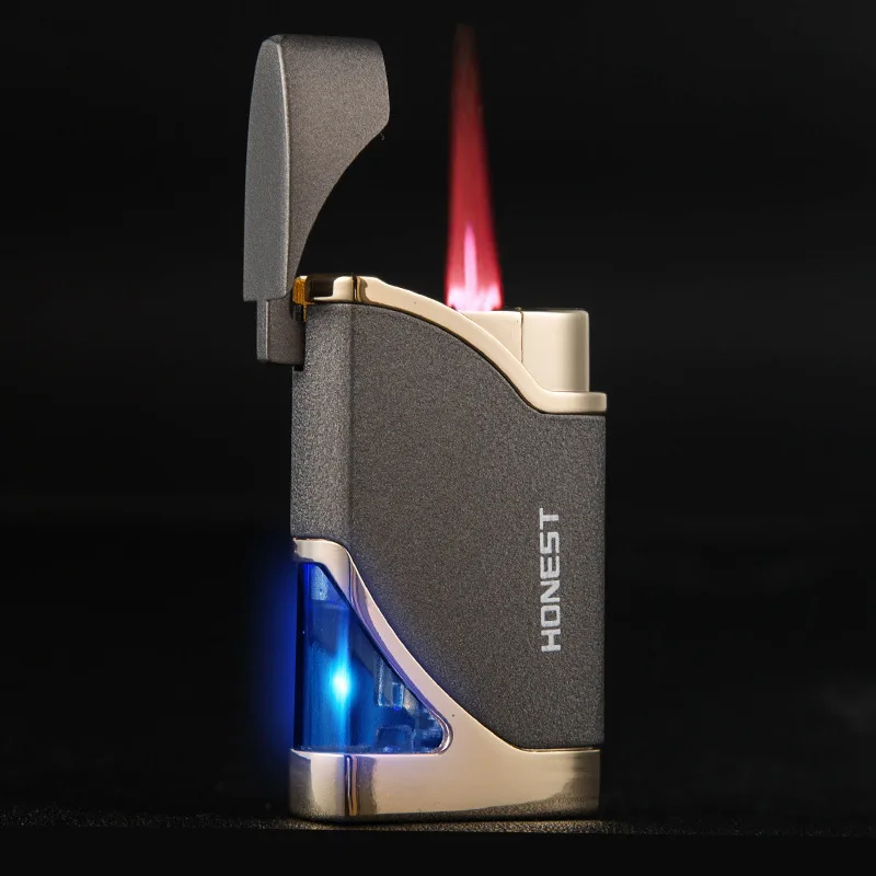 Windproof Red Flame Butane Gas Lighter Creative Flash Light Visual Oil Tank Cigar Igniter Smoking Accessories Gadgets for Men