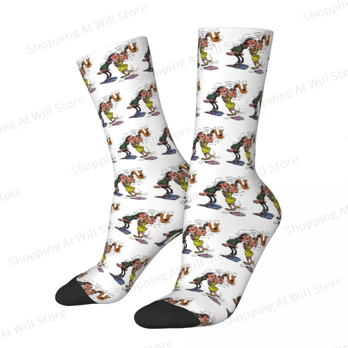 Gaston Lagaffe Anime Men Women Happy Socks Outdoor Novelty Spring Summer Autumn Winter Stockings Gift