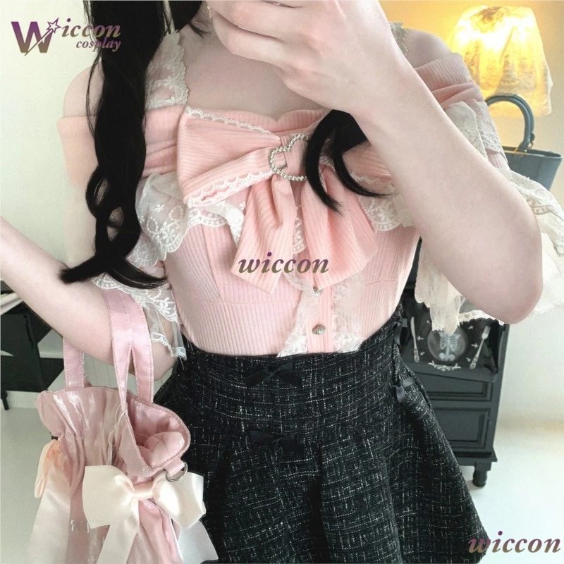 Anime Women Casual Daily Wear Sheer Lace Off Shoulder Blouse Top - Lolita Jirai Kei Style Halloween Christmas Costume