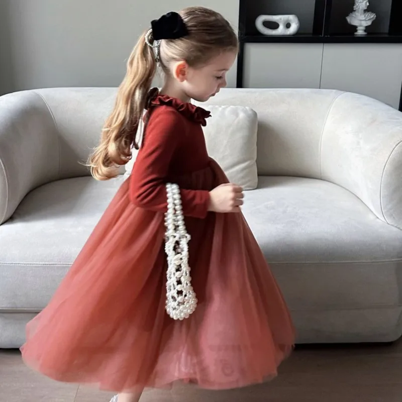 طفلة الأميرة تكدرت طوق فستان عيد الميلاد طويلة الأكمام الرضع طفل رضيع تول فيستدو حفلة عيد ميلاد ملابس الطفل 18M-12Y