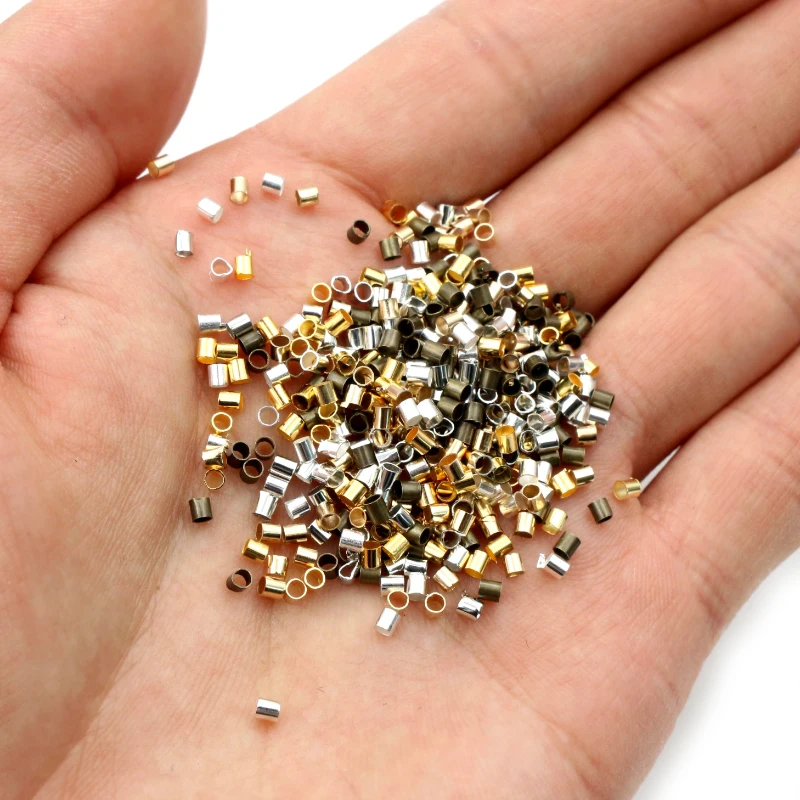 500pcs 1.5 2.0 millimetri Oro Argento di Colore Del Tubo Crimp End Beads Stopper Branelli Del Distanziatore Per La Collana DIY Monili Che Fanno I