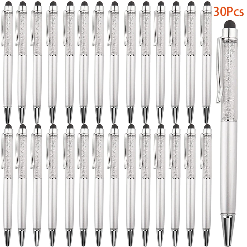 Penne a sfera da 30 pezzi Penna con diamante in cristallo Stilo touch screen capacitivo con punte in gomma per iPhone iPad