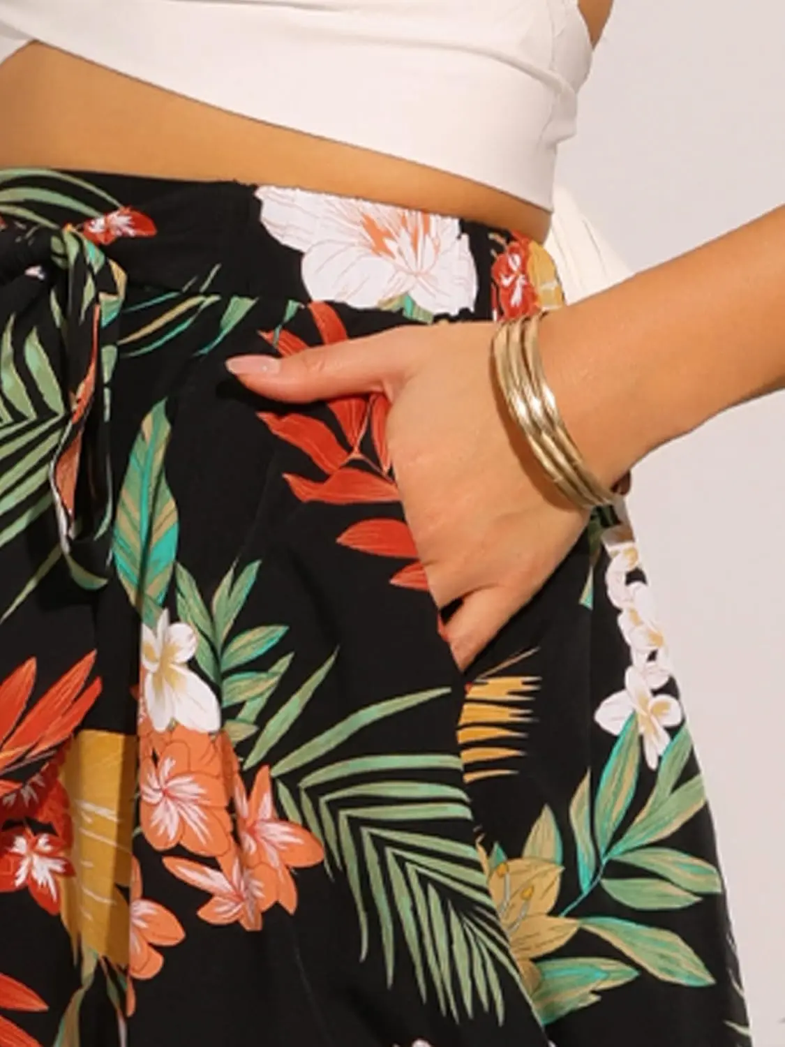 تنورة Luxy Trio Floral Boho Midi للنساء بخصر مطاطي على شكل حرف A تنورة شاطئ صيفية واسعة