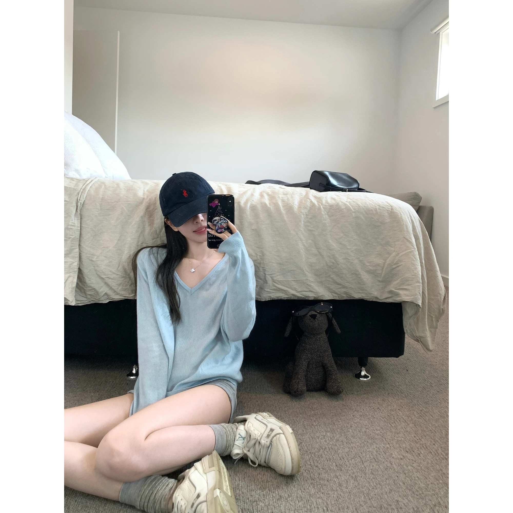 

YUYUREAL женский мягкий трикотаж с v-образным вырезом, свободный крой, внутренняя часть, весна-осень, длинное волокно из полиэстера, цвет све, для поездок на работу, сле