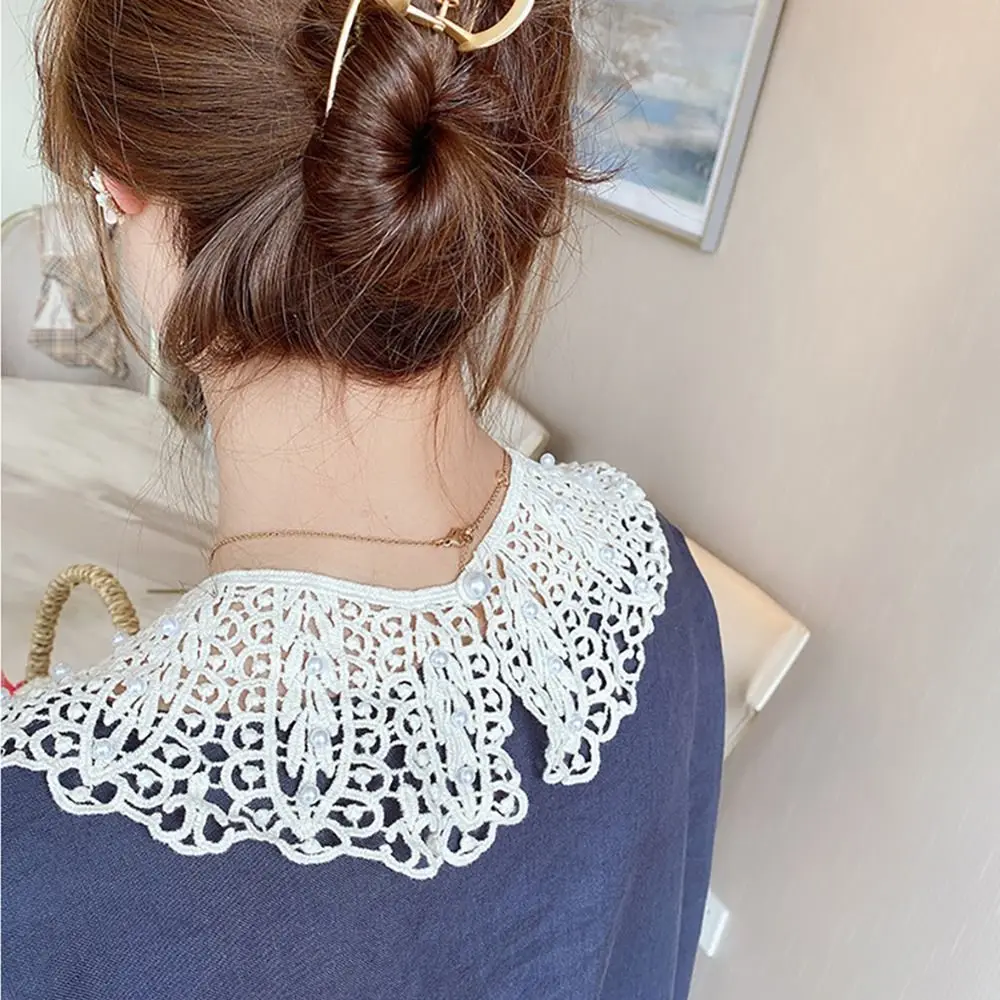 Lace Fabric Neckline Detachable Fake Collar DIY Breathable Scarf Around Neck Pearl Flower Sweet Hollow Comfortable Patch