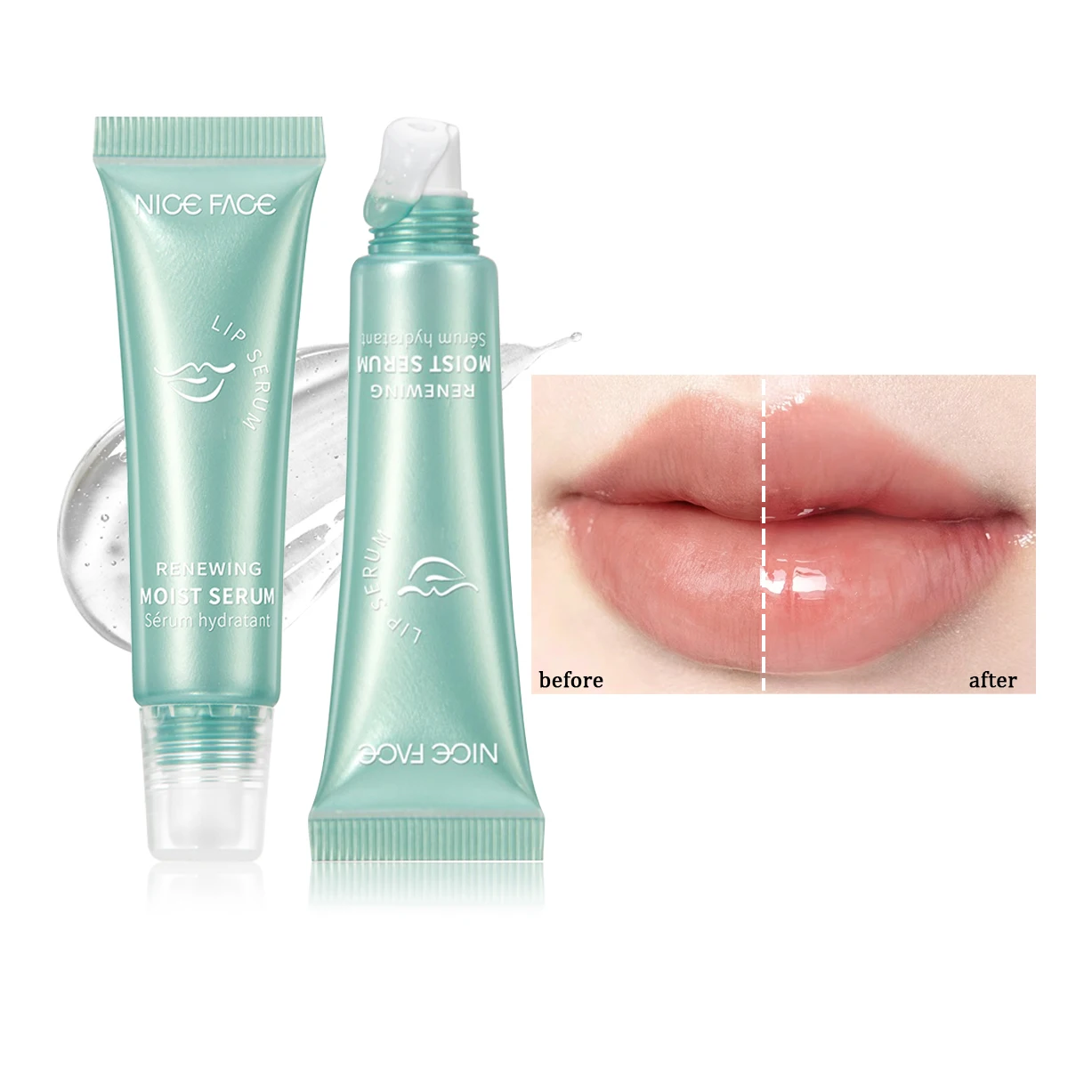 Renewing Dew Lip Serum, Non-Sticky Gel Oil Lip Balm for Dry Cracked Lips, Glass Dewy Plump Lip Gloss