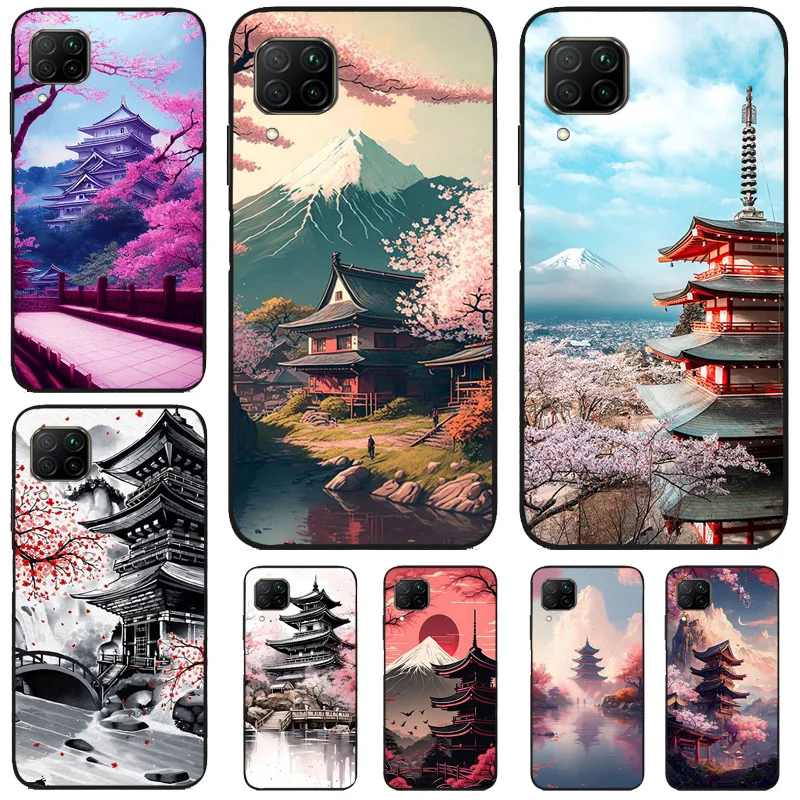 Japanese Art Temple Sakura For Huawei Nova 10 9 SE Nova 5T 11i 8i 3i Y90 Y91 Y70 Y60 Y61 P20 P30 P40 Lite P60 Pro Case