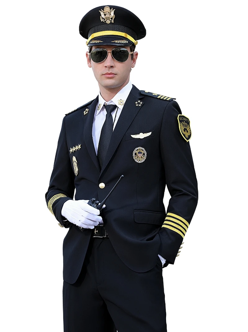 

Hot Sales Mens Pilot Uniform Set Male Black Captain Costume Party Cosplay Dress Sailor Clothes Suit