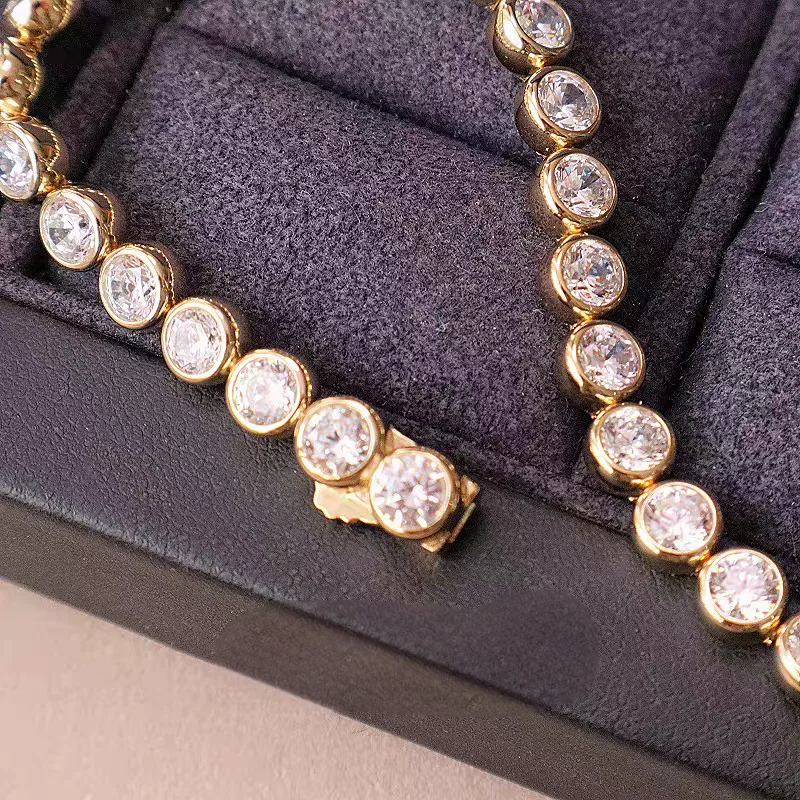 KQDANCE New Synthetic Round Diamond Bracelets Silver 925 Gold Plated Wedding Jewelry Women