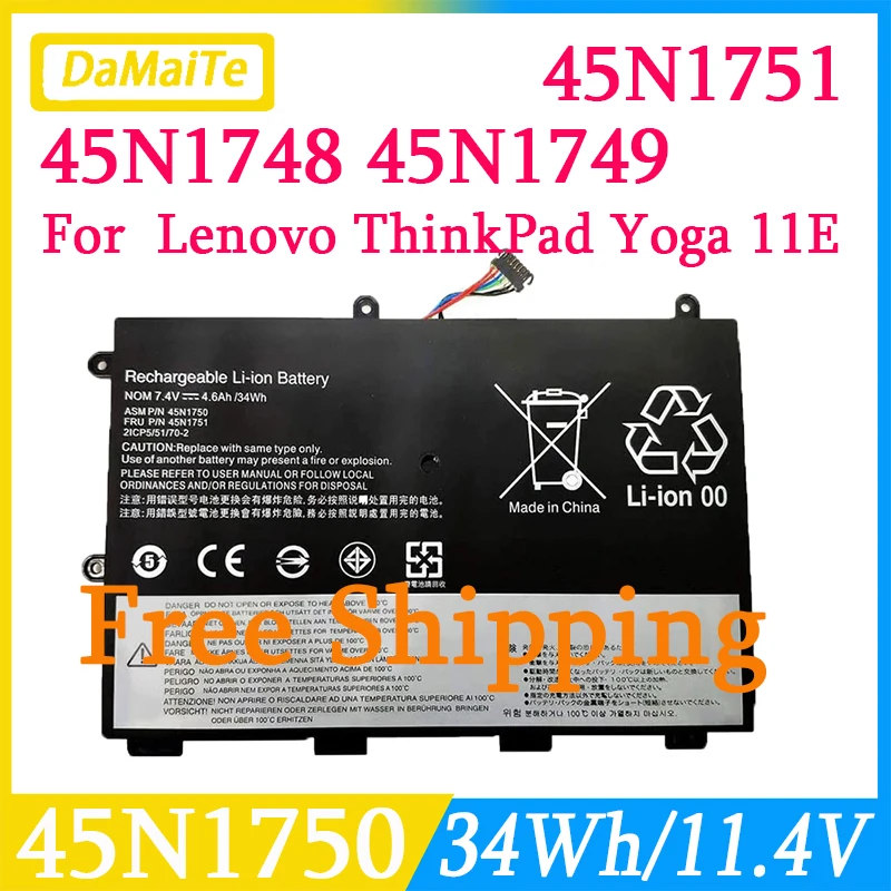 

New 45N1750 45N1749 Laptop Battery For Lenovo 45N1748 45N1751 ThinkPad Yoga 11E-20D9 20DA 20E7 20D9-90007AU A0007AU SB10J79001