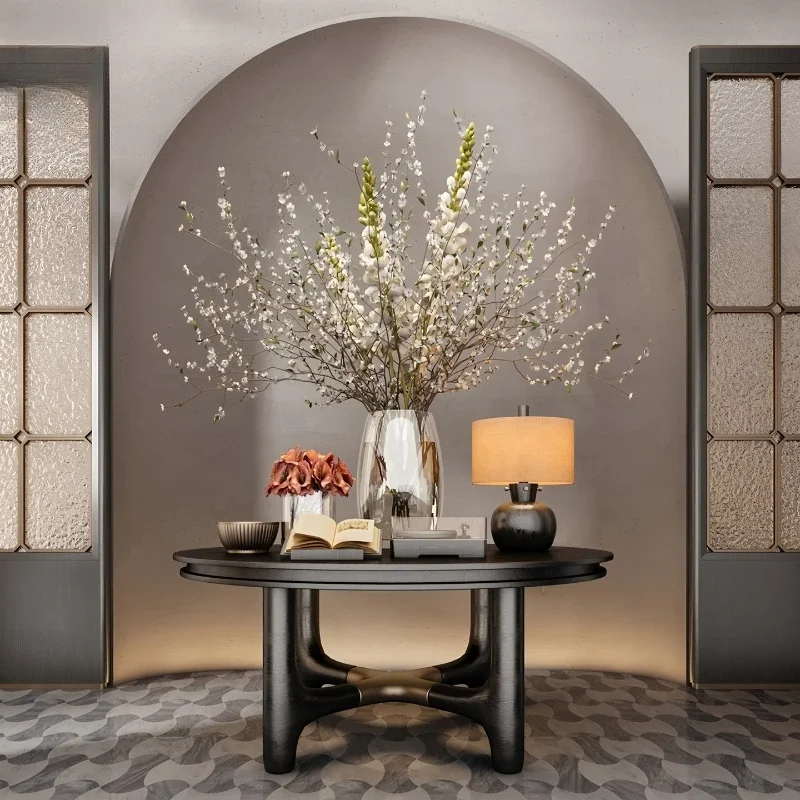 

Hotel lobby table Duanjingtai clubhouse feng shui platform solid wood large round table