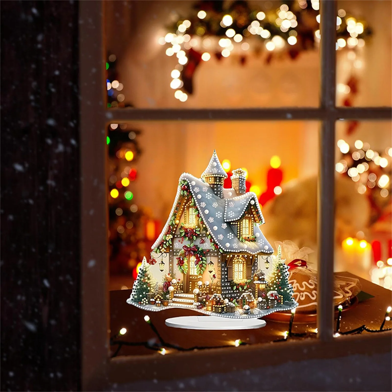 Christmas Village House Desktop Ornament 2025 New Years Cute Christmas Figures Buildings Landscape Decor Xmas Figurines