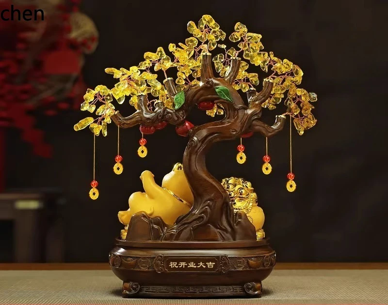 CZ Fortune Cat Money Tree Ornament, Treasure Basin, Cash Counter Decoration, Shop and Company Opening Gift